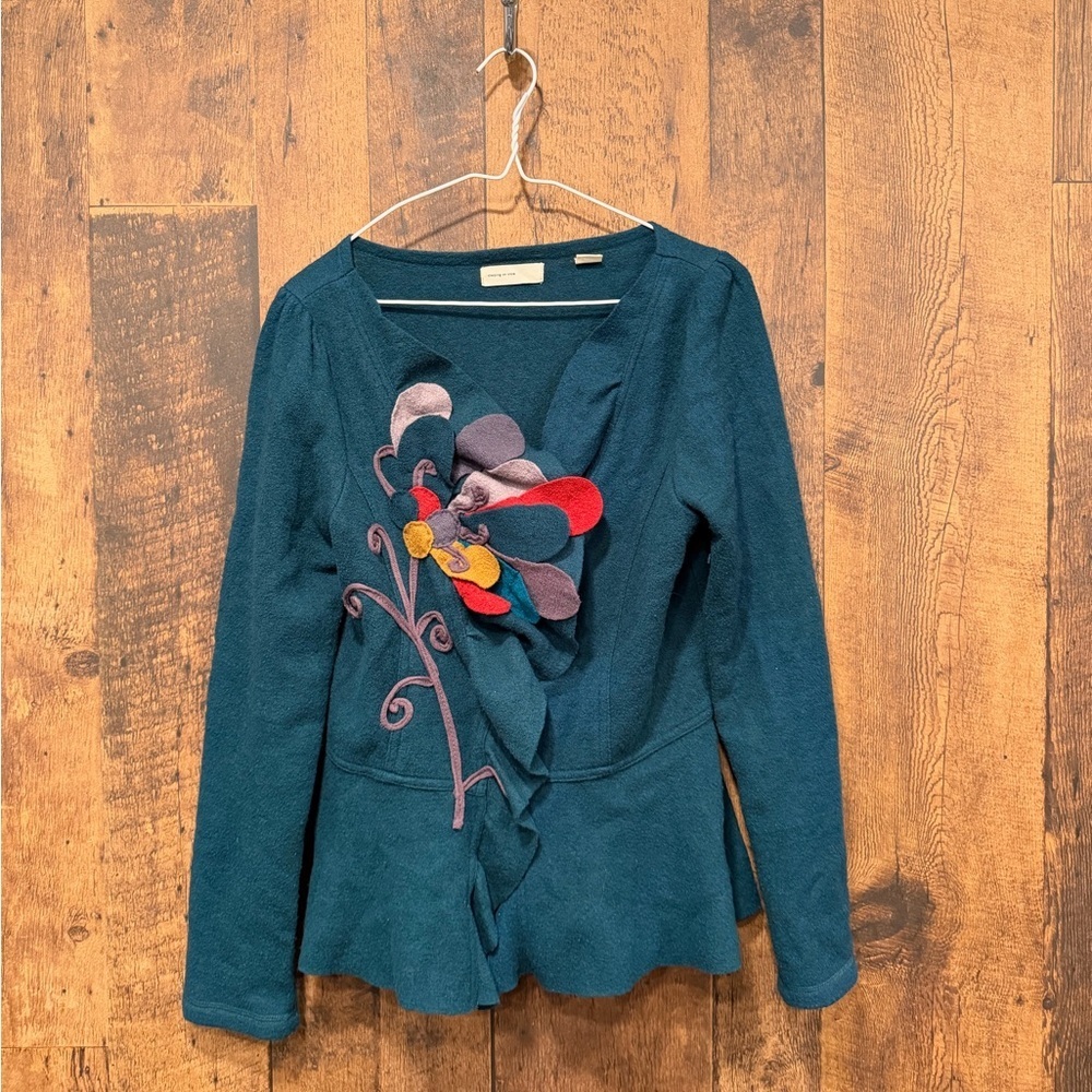 Sleeping on snow Anthropologie wool sweater floral medium EUC